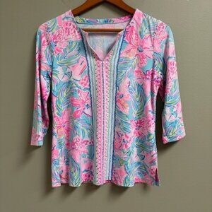 Lilly Pultizer Women Chilly‎ Lilly Floral Top Size S UPF 50+ Resort Vacation